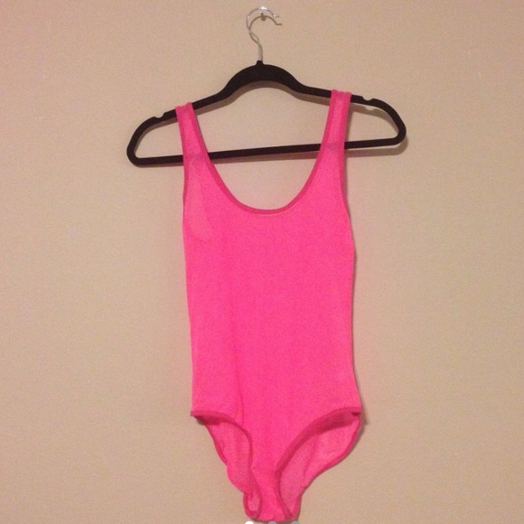 American Apparel hot pink sheer body suit S - Picture 2 of 4